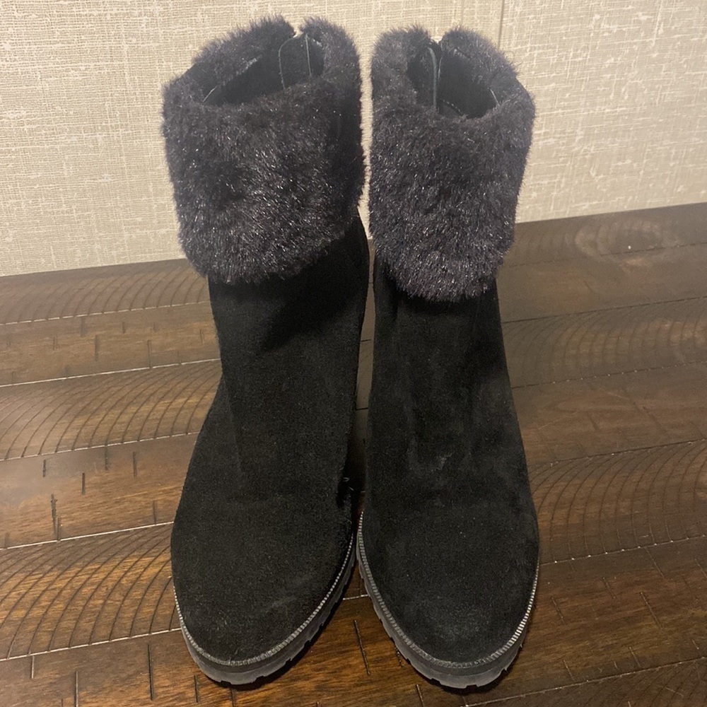 Halston Black Suede Faux Fur Boots - Picture 5 of 9
